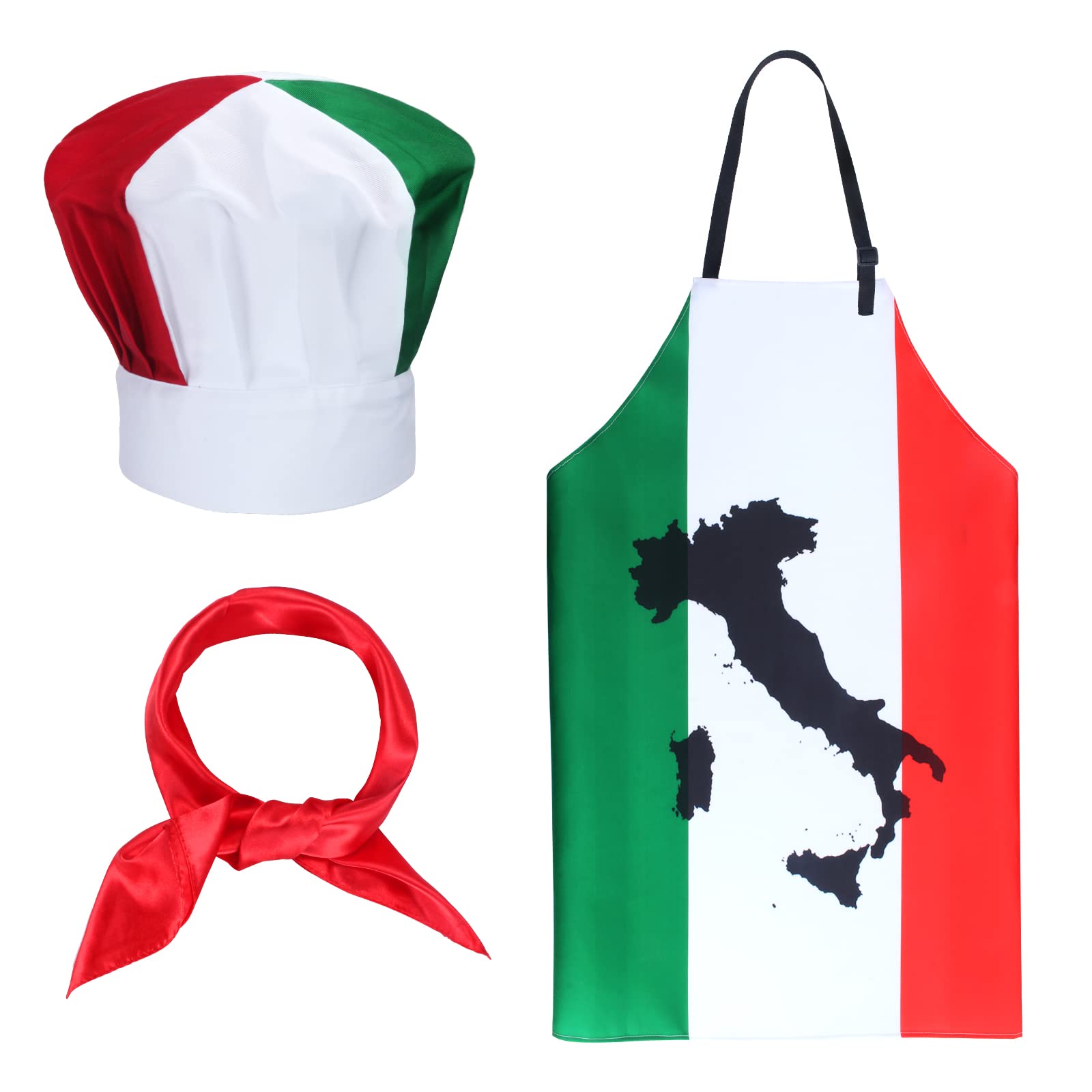 Italian Chef Costume Chef Hat and Apron for Women Italian Flag Bib Apron Baking Fabric Cooking Apron for Home Kitchen