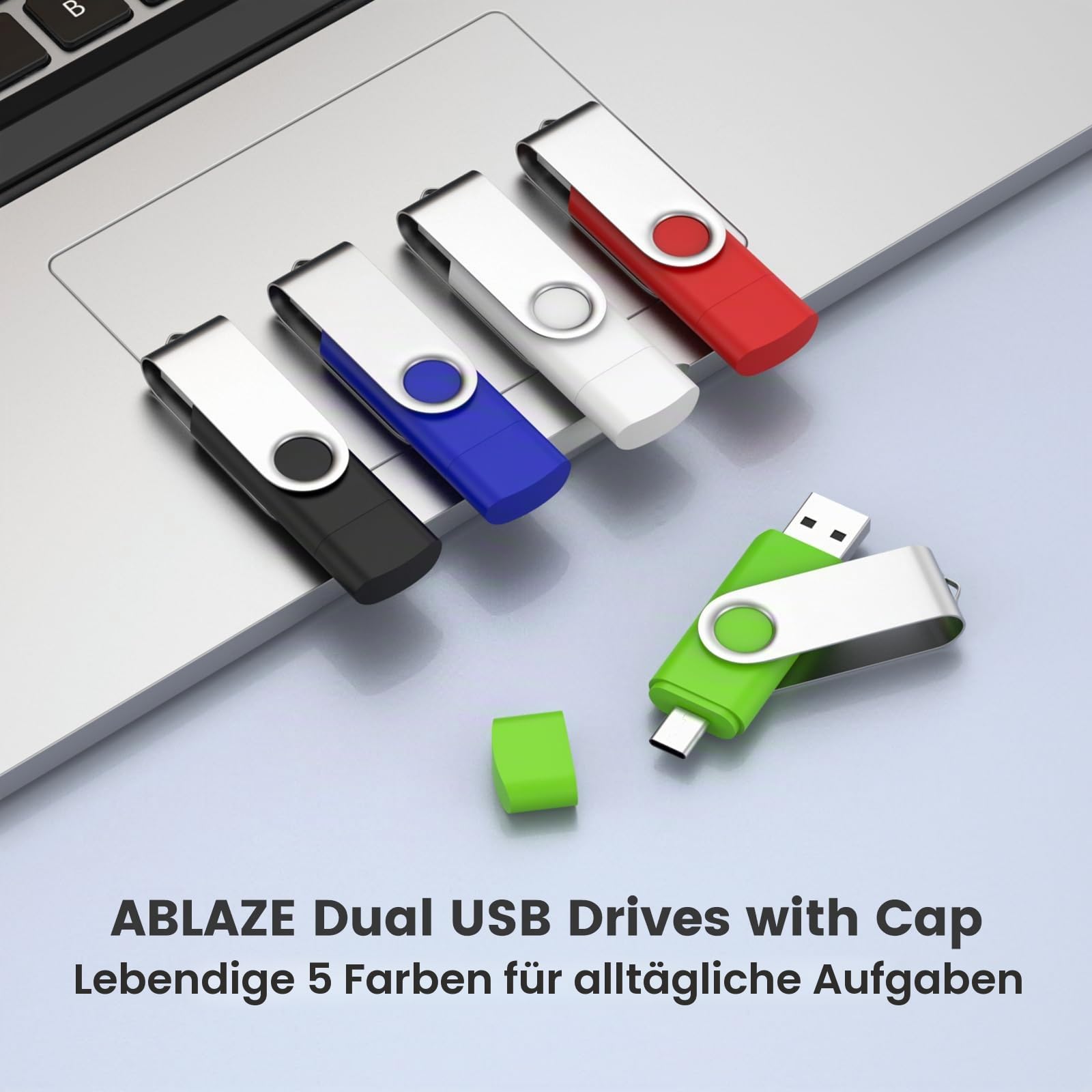 ABLAZE 64 GB USB C Stick 10er Pack, OTG USB 2.0 Typ-C Speicherstick | 64GB Dual Typ-C Stick kompatibel mit iPhone 16/15, Android-Smartphones, Computern, Tablets, Mac, iPad, PC