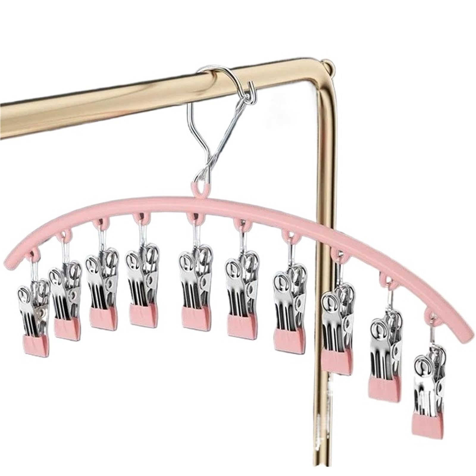 5pcs 10 Clips Stainless Steel Sock Clip Pace-Saving Arc Drying Rack Windproof Non-slip Clothes Underwear Towel Hanger For Home(Pink)