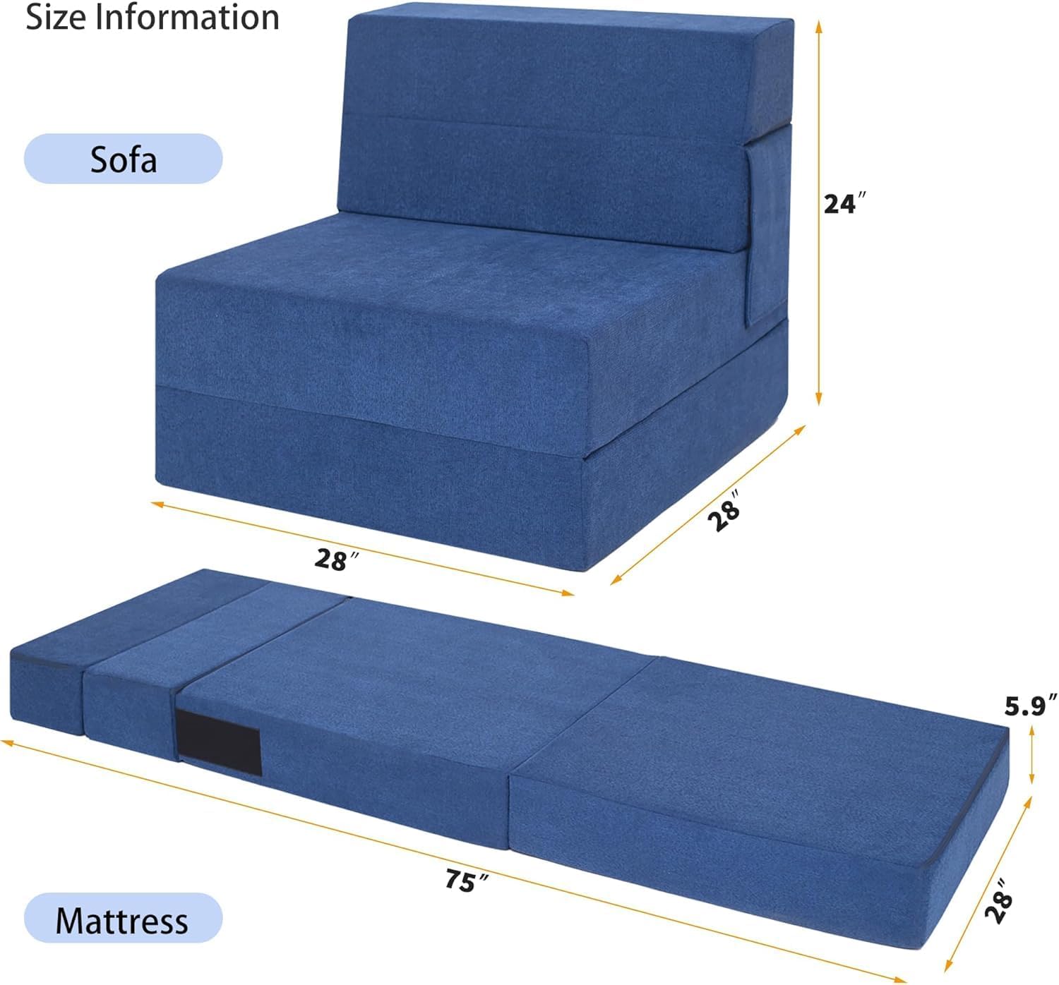 Garvee Faltbare Gästematratze 183x71x15cm Navyblau - 4-Fach Klappbare Klappmatratze mit Cord-Bezug - Platzsparendes Schlafsofa & Gästebett - Faltmatratze für Erwachsene & Kinder im Gästezimmer