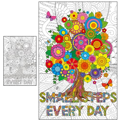 Giant Mandala Coloring Poster for Adults Large Coloring Poster Small Steps Every Day Big Jumbo Color Sheet Pages Books Tablecloth Art Craft DIY Activity for Kids Adults Party Game Supplies Decoration