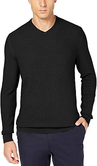 Tasso Elba Mens Seed-Stitched Supima Cotton Sweater Deep Black Medium