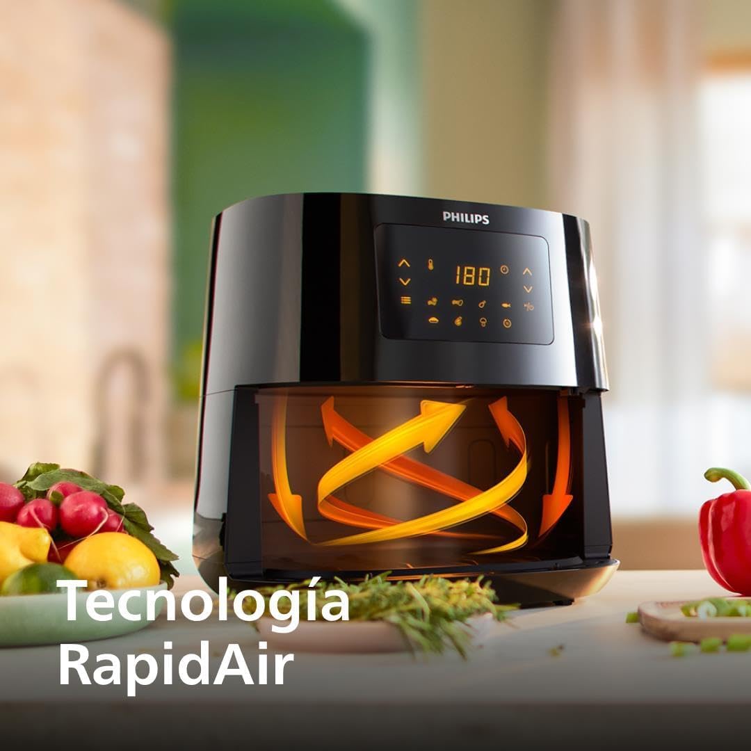 Philips Essential Airfryer XL - 6.2L, Freidora sin Aceite, Tec Rapid Air, Pantalla Táctil, NutriU App (HD9270/90)