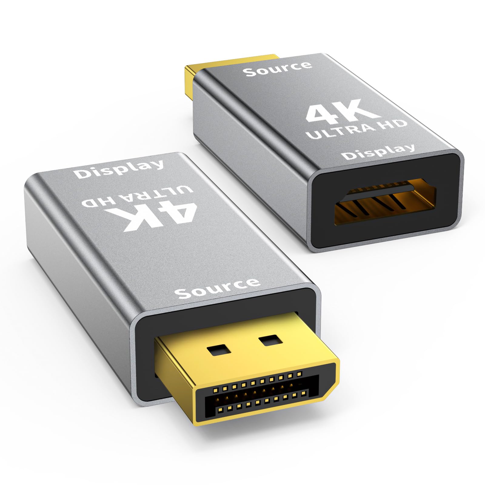 Lot de 2 adaptateurs DisplayPort 1.2 vers HDMI 2.0 (4K @ 60 Hz, 1440p/2K @ 120 Hz) unidirectionnel DP (Source) vers HDMI (Display) Convertisseur compatible avec PC, ordinateur de bureau