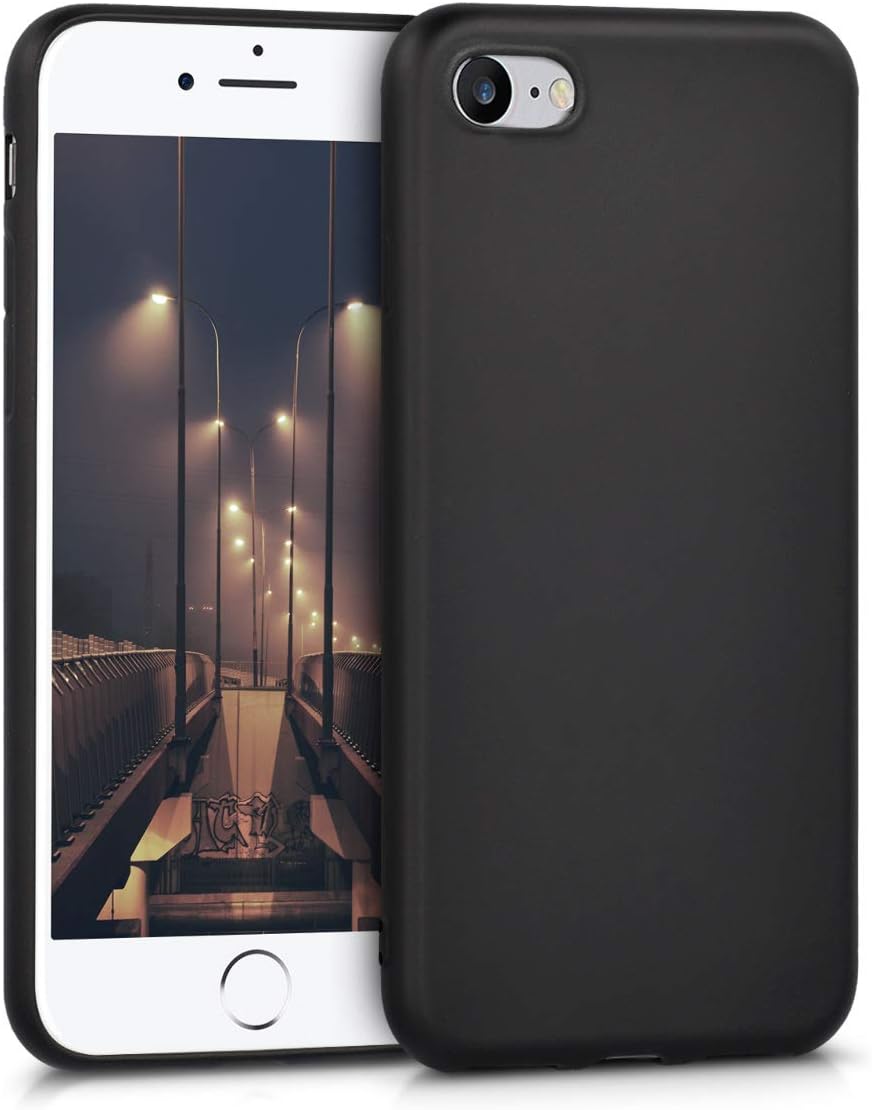 kwmobile TPU Case Compatible with Apple iPhone SE (2022) / iPhone SE (2020) / iPhone 8 / iPhone 7 - Case Soft Slim Smooth Flexible Protective Phone Cover - Metallic Black