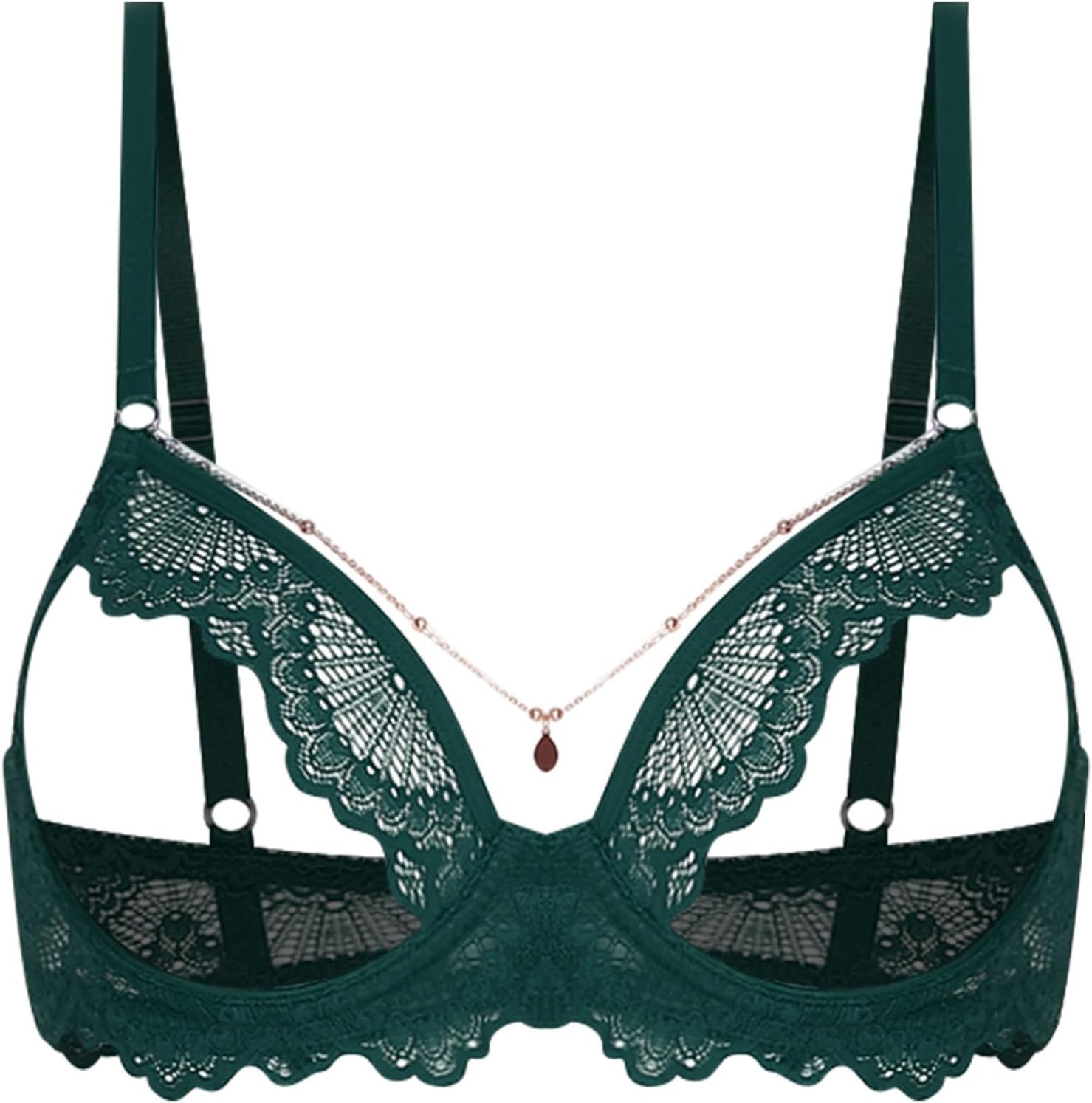 Lejafay Women's Lace Hollow Out Sexy Bra Lingerie Open Nipples Underwire Balconette Bra Tops with Chain