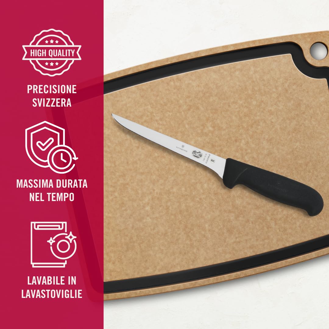 Victorinox Fibrox, Coltello per disossare, Coltello da Cucina stretto per Carne e Pollame, 15 cm, Lama Dritta, Stretta, Flessibile, Affilata, Acciaio Inossidabile, Nero
