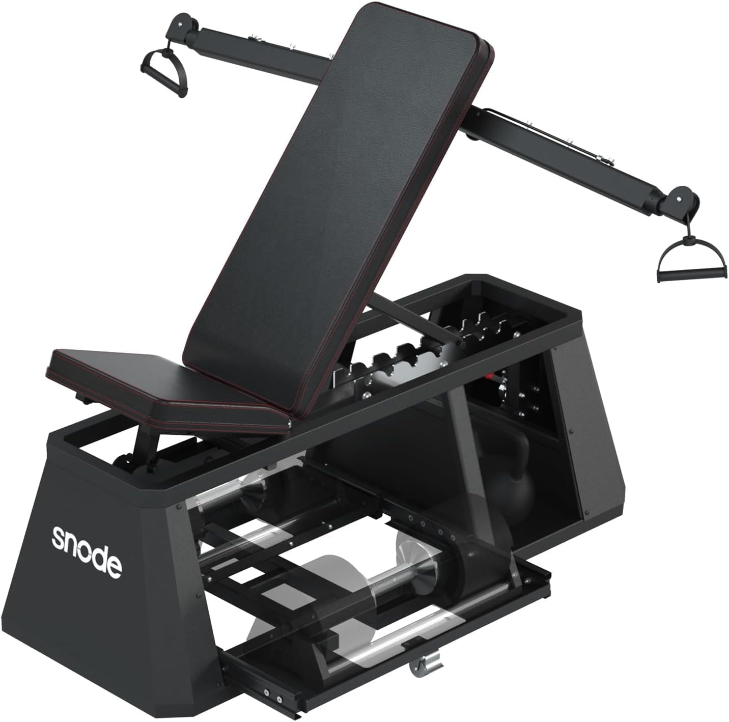 SNODE 4-in-1 Adjustable Weights Bench with Cable Crossover, Multifunctional Strength Training Bench, Combining a Cast Iron Stand, Cable Crossover Machine, Adjustable Back Pad and Seat Position, Storage Box in One Compact Unit