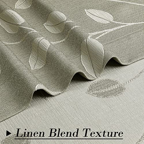 West Lake Khaki Tan White Leaf Jacquard Curtain 2 Panels Heavy Linen Textured Room Darkening With Branches Pattern Grommet Top Window Treatment For Living Room/Bedroom,50"X84"X2 #TOP4
