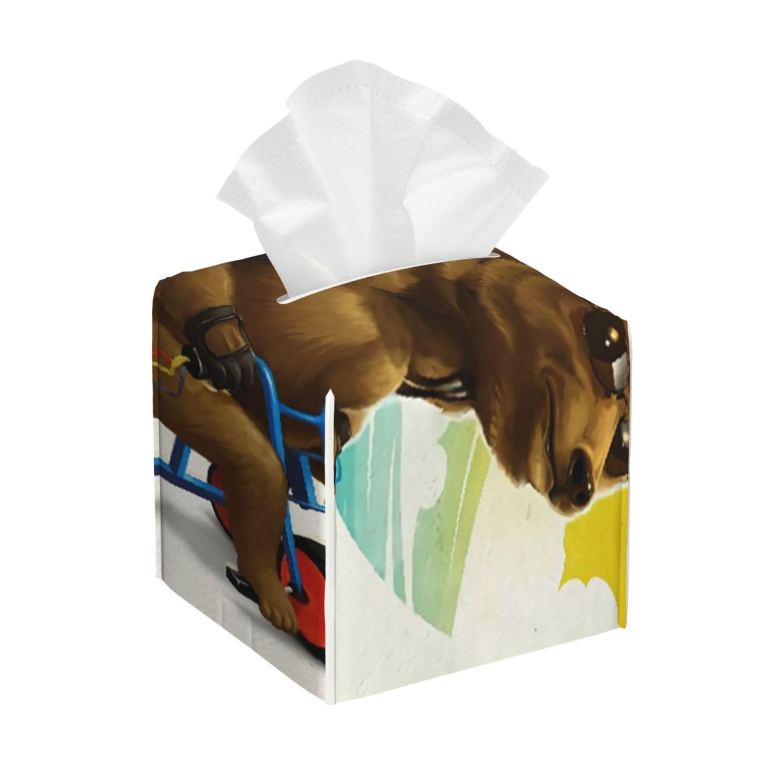 Brown Bear Ride Bike Funny Summer Breathable PVC Cube Tissue Pack for Home Office Bathroom Use