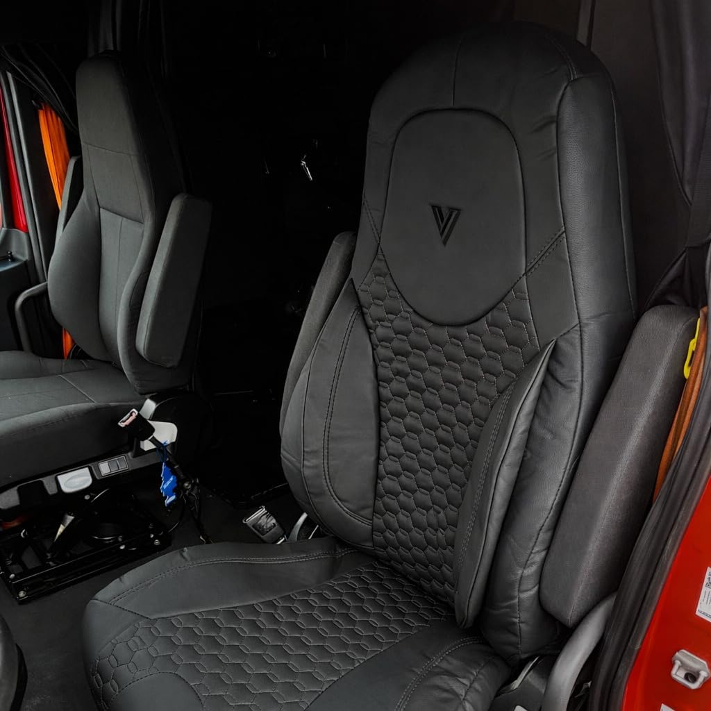 Seat Cover Fits Freightliner Cascadia Factory OEM 33" High Back Seat – Premium Faux Leather with Black Stitching – Heavy-Duty, Waterproof, Easy to Install