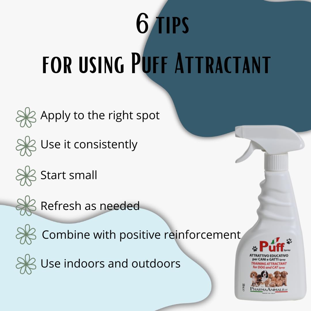 Puff Spray Attrattivo Naturale per Addestramento Cani e Gatti 100% Eco-Friendly | Facile Uso per Lettiera e Area Bisogni - 500 ml, Made in Italy