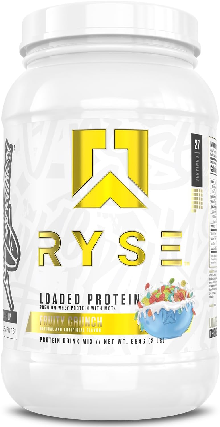 RYSE Up Supplements Loaded Protein Powder | 25g Whey Protein Isolate & Concentrate | with Prebiotic Fiber & MCTs | Low Carbs & Low Sugar | 27 Servings (Fruity Crunch)