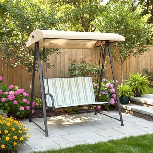 Garden Winds Durable Replacement Canopy Top Cover Compatible with The S80A45, MS1209202115 Striped 2 Person Swing - Classic Sand, 350 by Garden Winds - Image 2