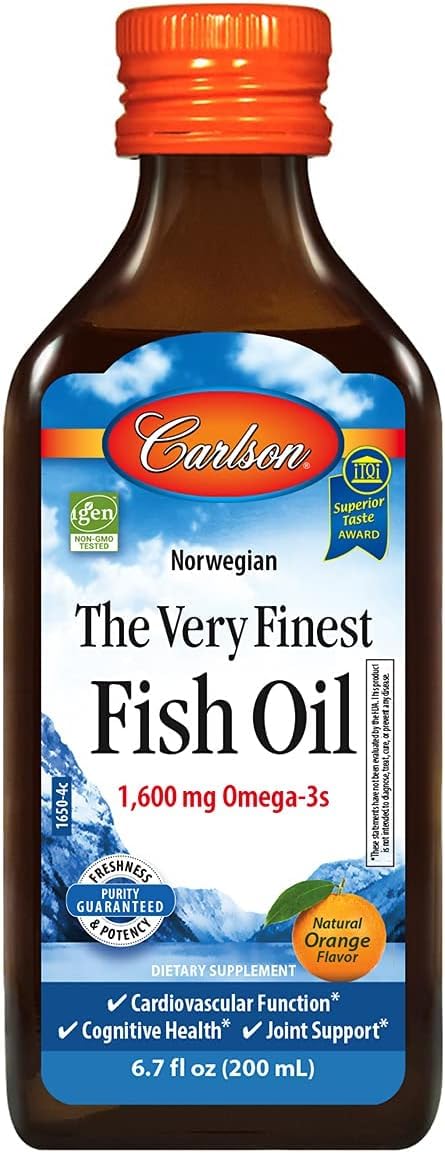 Tudor Carlson, el mejor aceite de pescado, de origen sostenible en Noruega con 1600 mg de Omega-3, naranja, 200 ml