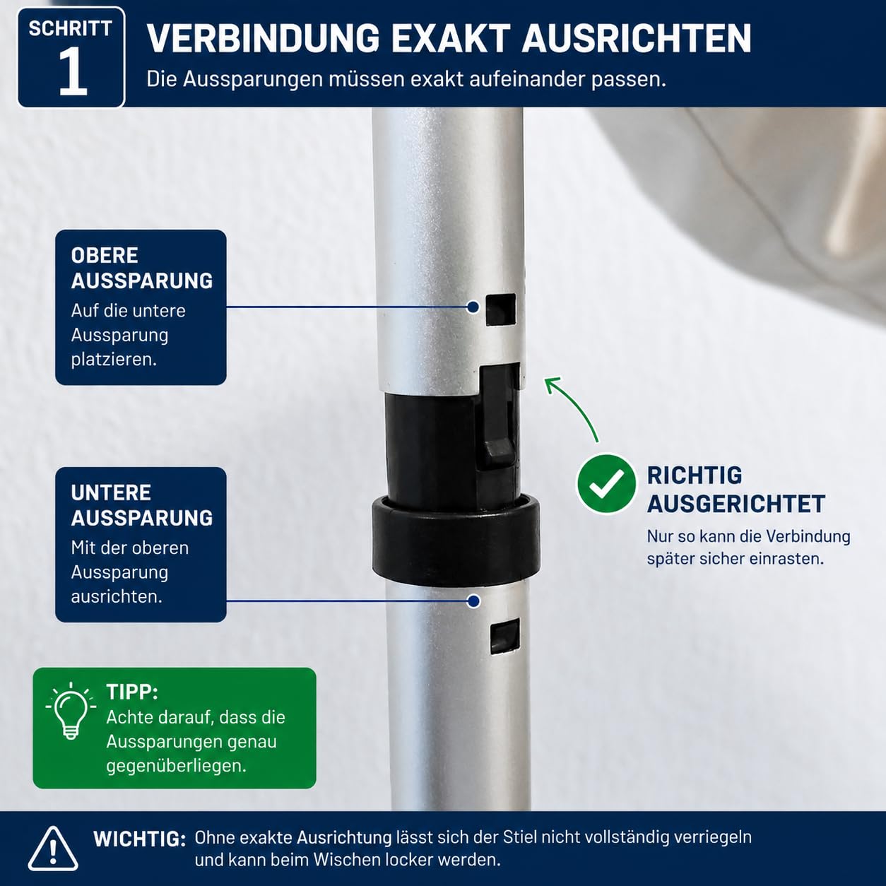 Bodenwischer 42 cm Aluminium Stiel Bodentuch Blau + Weiß kompatibel Hara
