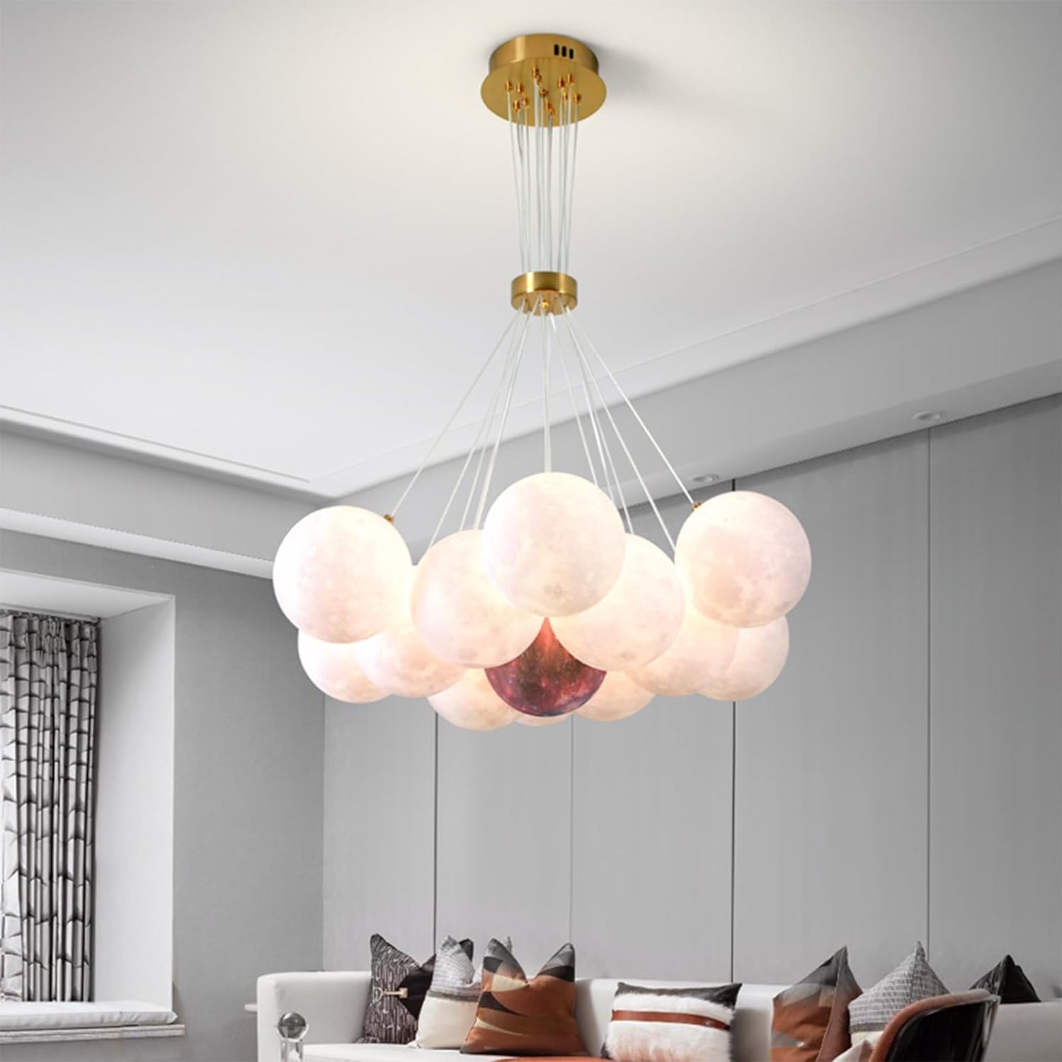 Lustre suspendu 13 lumières boule rose et blanc pour salle à manger