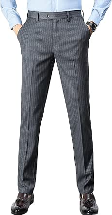Maiyifu-GJ Men Slim Stretch Dress Pant Pinstripe Skinny Comfort Tapered