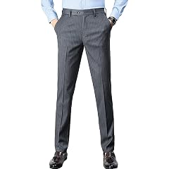 Maiyifu-GJ Mens Slim Striped Casual Tapered Pant Pinstripe Wrinkle Resistant Suit Pant Lightweight Business Dress Trousers