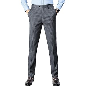 Maiyifu-GJ Mens Slim Striped Casual Tapered Pant Pinstripe Wrinkle Resistant Suit Pant Lightweight Business Dress Trousers