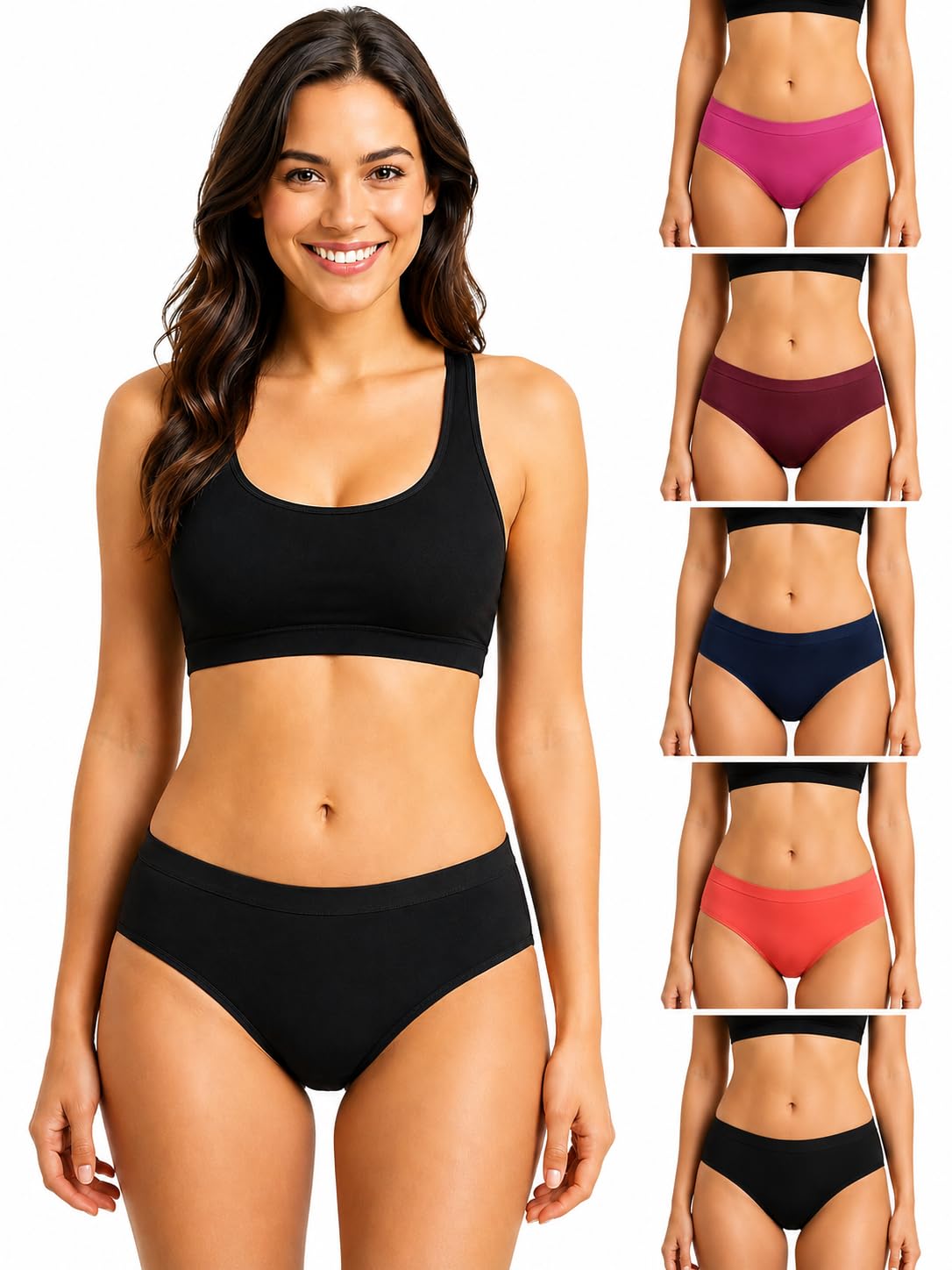 5 Pack Women's High Coverage Super Combed Cotton Hipster Panty Set | Powered by ZincShield Anti-Bacterial Tech | BreatheSoft Fabric | Size M | Dark Multicolor-image-28