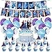 Anna und Elsa Geburtstagsdeko,Gefrorene Geburtstags Dekorationen, Frozen Elsa Deko ,Geburtstag Deko Blau Party,46pcs Frozen Party Mit Happy Birthday Banner, Kuchen Deckel