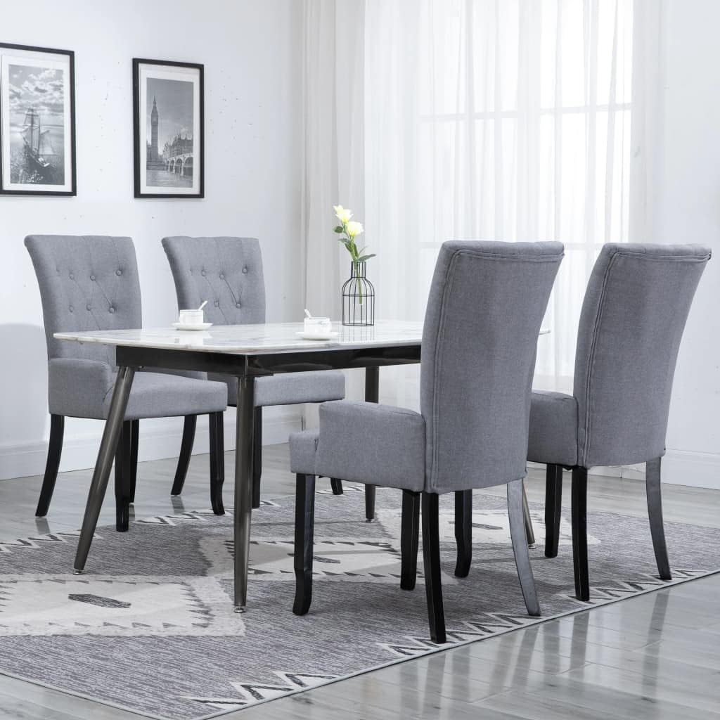 vidaXL Dining Chairs 4 Pcs, Side Chair with Armrests, Accent Dining Chair for Home Kitchen Living Room, Modern Style, Light Gray Fabric