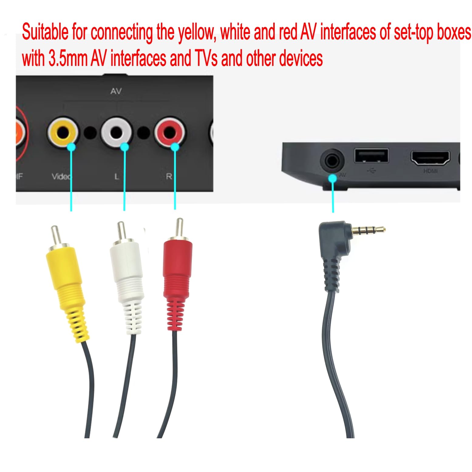 JZK 3.5mm Mâles à 3 RCA mâle câble audio stéréo visuel de remplacement, câble d'entrée vidéo, connecteur vidéo et audio stéréo, câble AV pour caméscopes, téléviseurs, caméras.