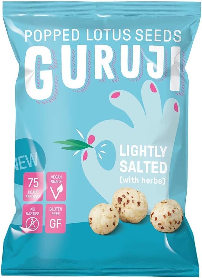 Guruji Popped Lotus Seeds - New Recipe - Lightly Salted - Vegan Snack - 12x17g Packs