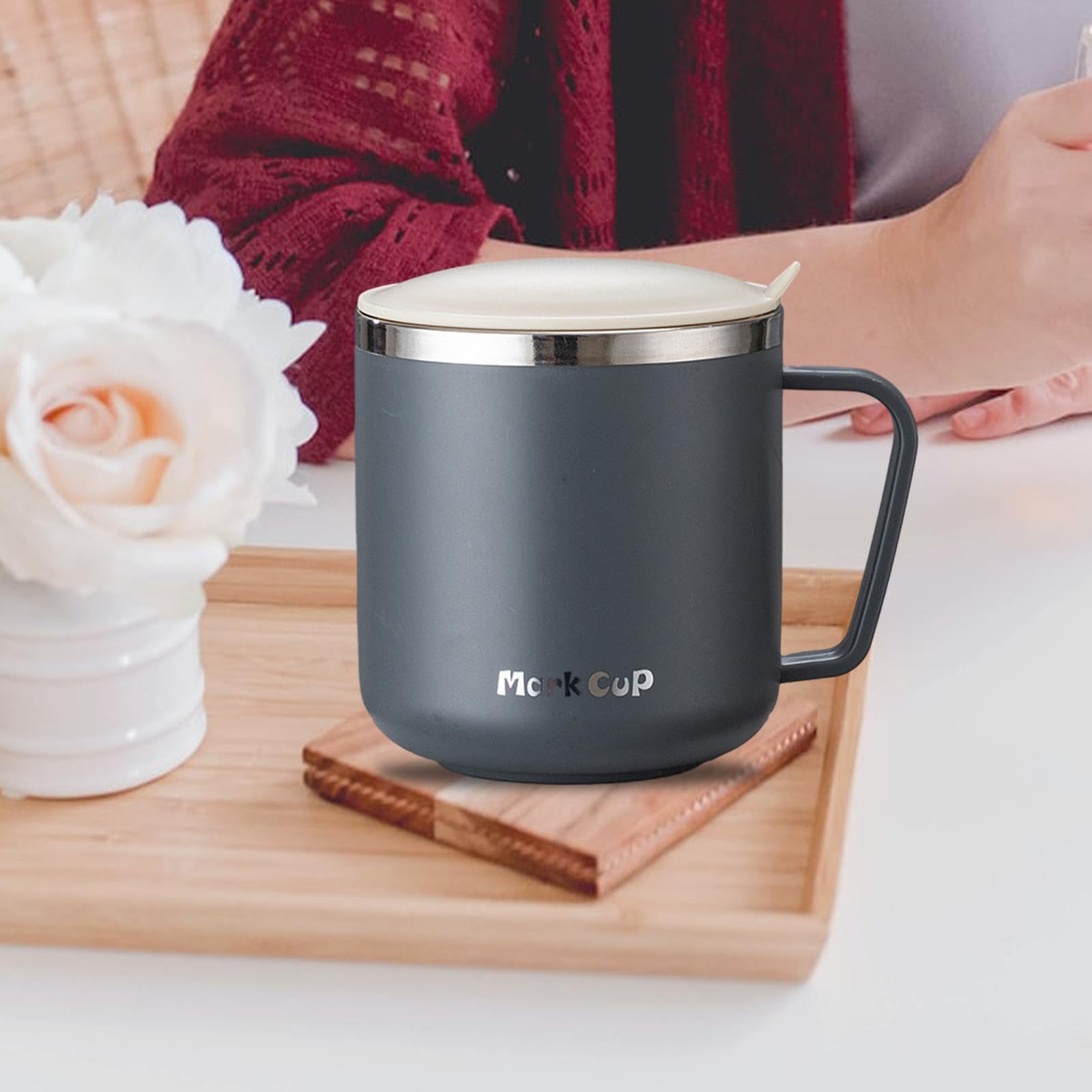 4 Tazas de Café Isotérmicas de Acero Inoxidable de 400 Ml, Anti-Quemaduras, con Tapa Y Asa, Ideales para Barbacoas Y Picnics.