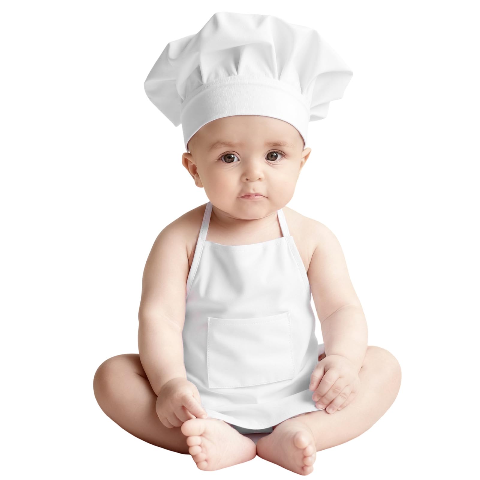 XLSXEXCL 2PCS Baby Chef Outfit Set, Baby Apron and Chef Hat for Newborn Photography, Toddler Cook Role Play, Cute Baking Costume for Infants Photography, Cooking Bakery Theme Party (Age: 3-9 Months)