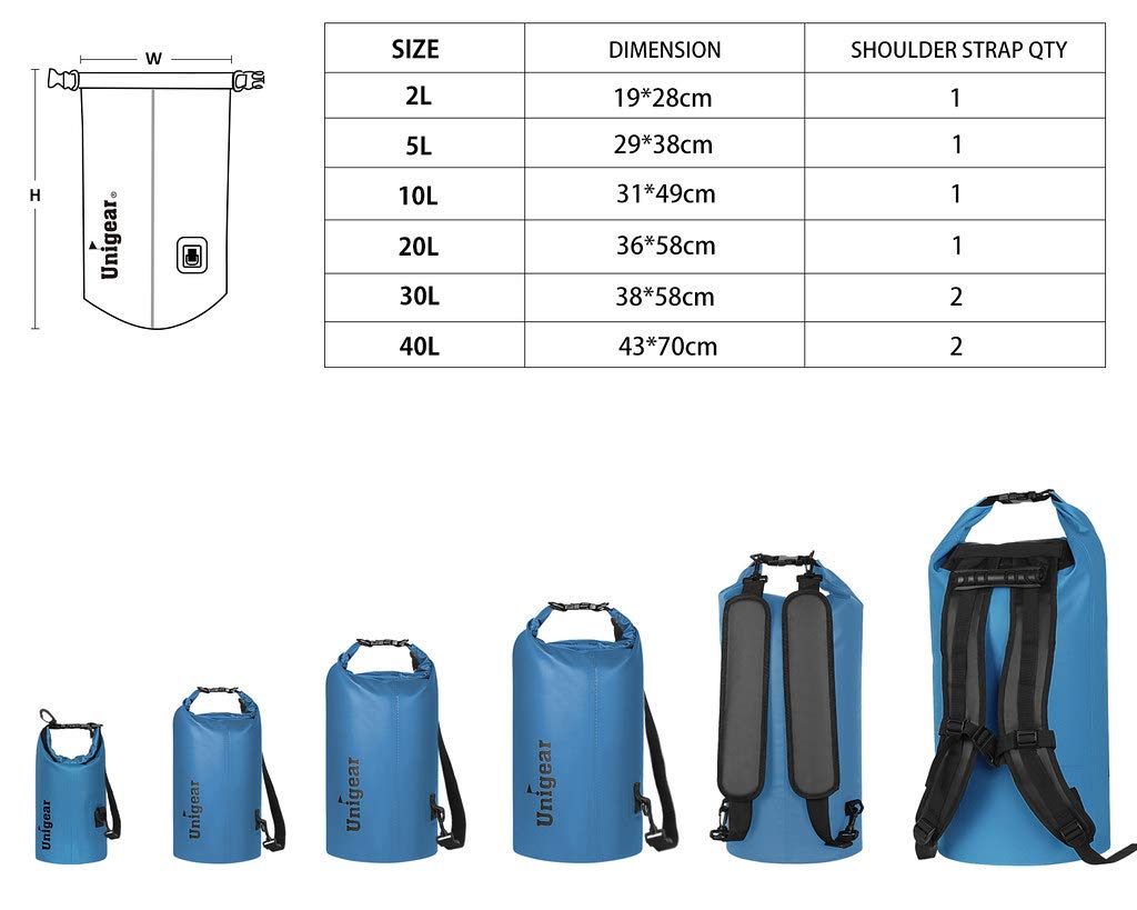 Unigear Borsa Impermeabile (2L/5L/10L/20L/30L/40L/55L) per Attività all'Aria Aperta e Sport Acquatici, Campeggio, Kayak, Pesca, con Custodia Impermeabile per Cellulare