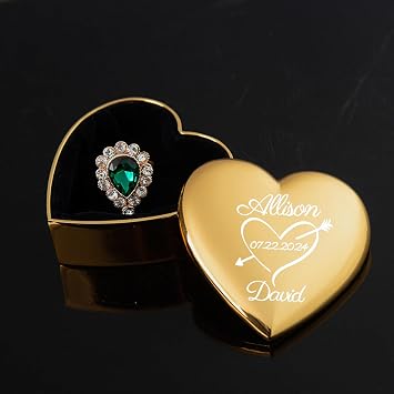 Personalized Custom Heart Ring Box for Wedding & Engagement Ring Bearer Box