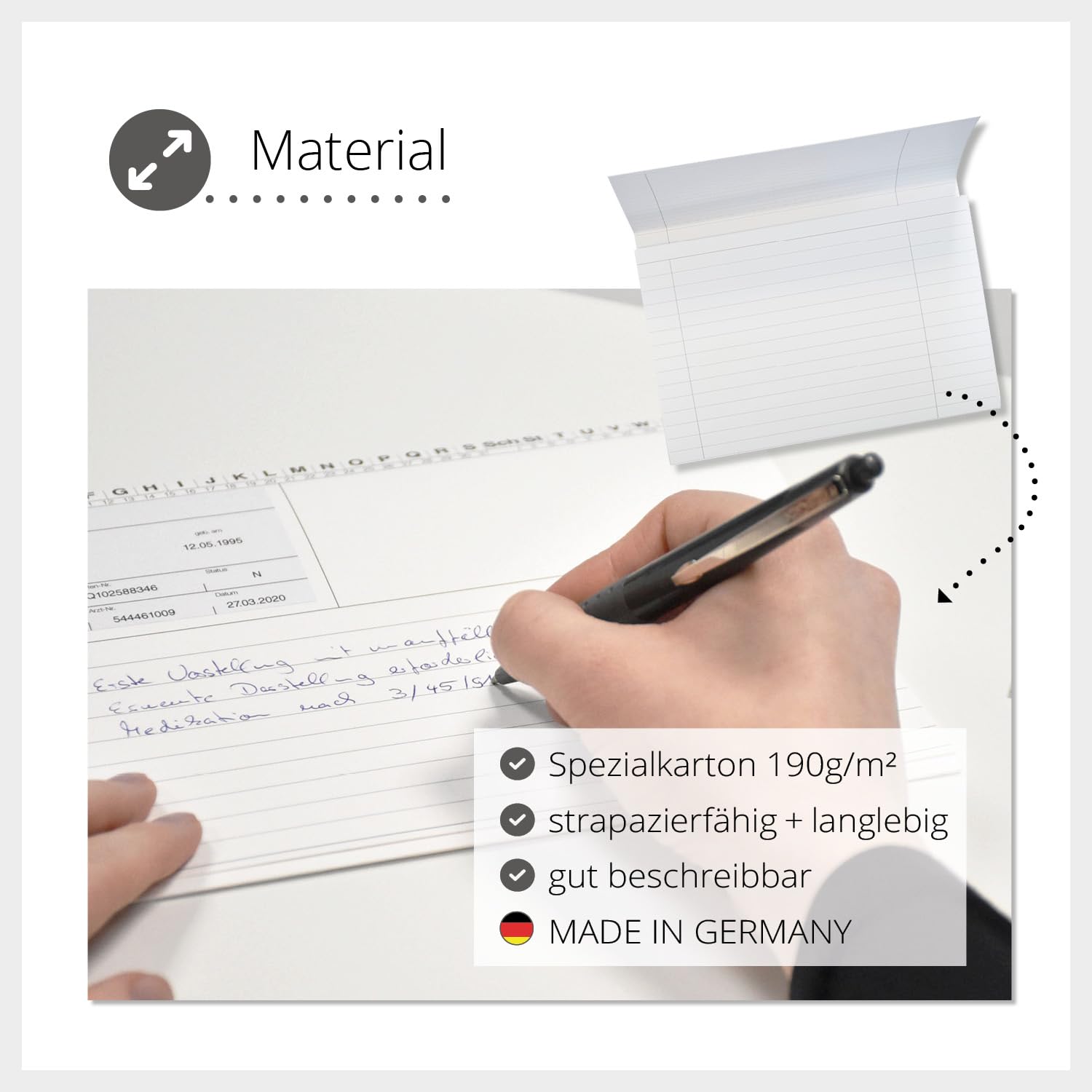 Patientenkartei mit Alphabetleiste neutral | 100 Stück | DIN A5 | Weiß | 190 g m² Spezialkarton | beidseitig liniert | Meyer-Wagenfeld