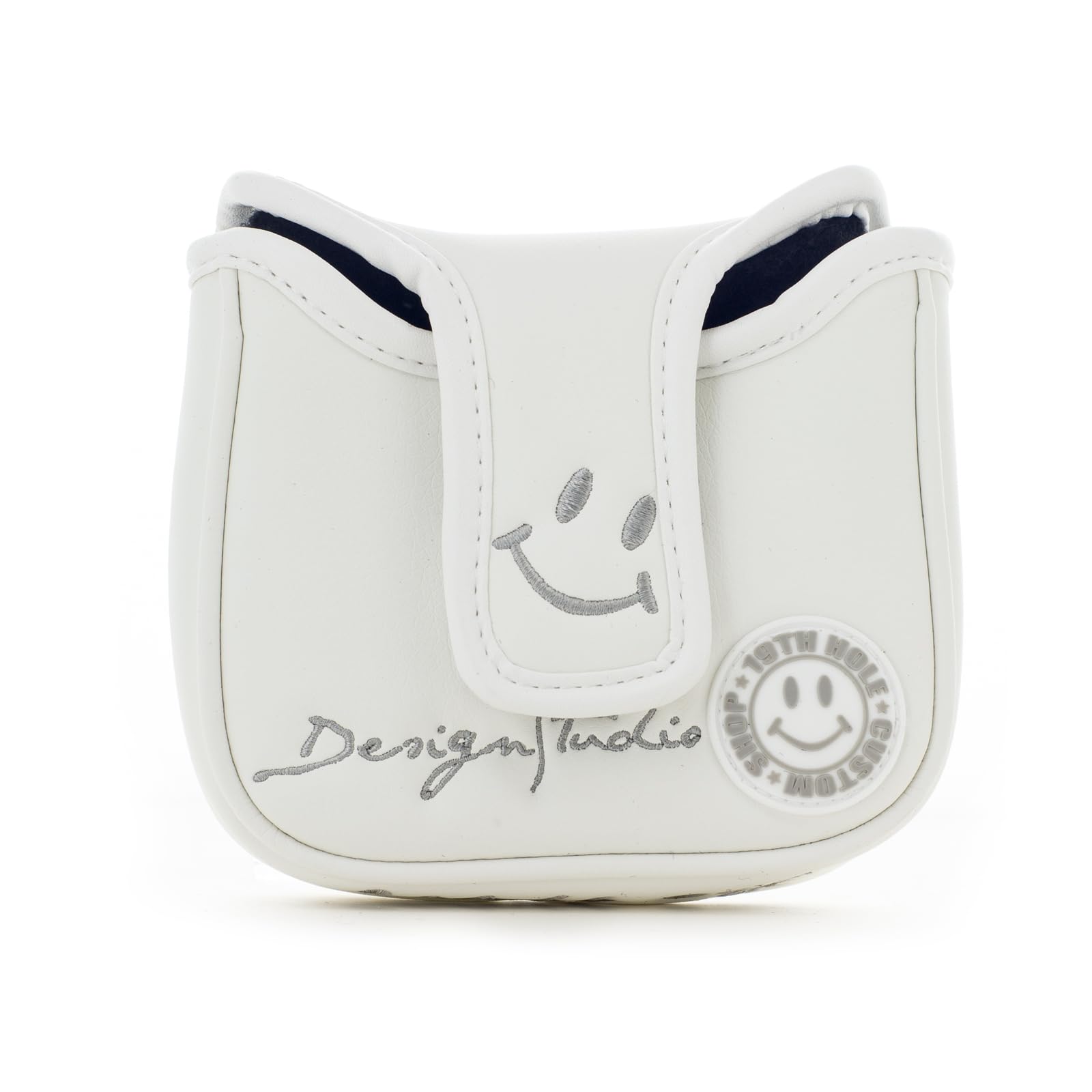 Smile Face Golf High-MOI - Funda para cabeza de putter, eje de talón, color blanco, cubierta para cabeza