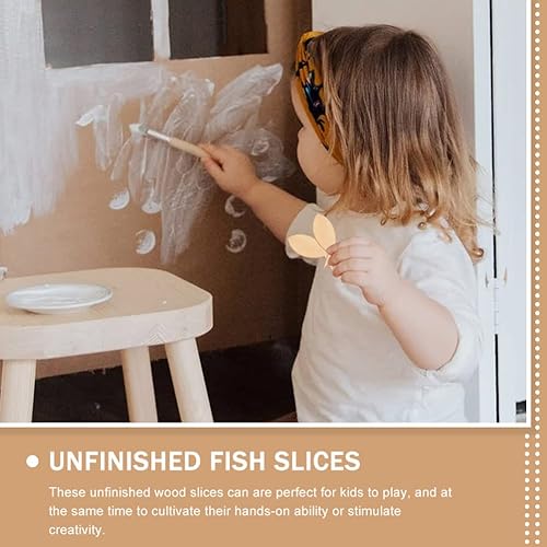 Miniatura 6 de Sewroro 200 piezas de animales pintura de madera manualidades rebanada de madera adorno sin terminar manualidades red de pescado mariposas