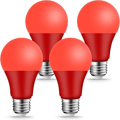 Red Light Bulbs - [ 4 Pack ] - 9W（60W Equivalent） E26 Base LED Colored Light Bulb for Festivals Party Christmas Bar Events Home Decor