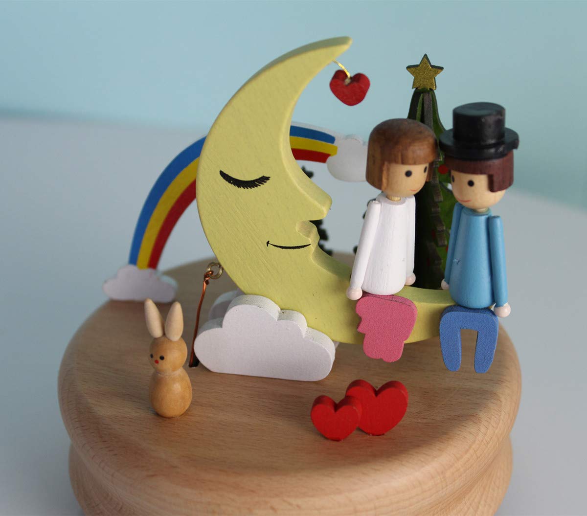 Escenarios Innovadores Caja de Música de Madera, Primo Creativo Manivela de Madera Artesanías Caja de Música - Amante Luna - Mejor Regalo y Decoraciones Idea para Cumpleaños, Navidad