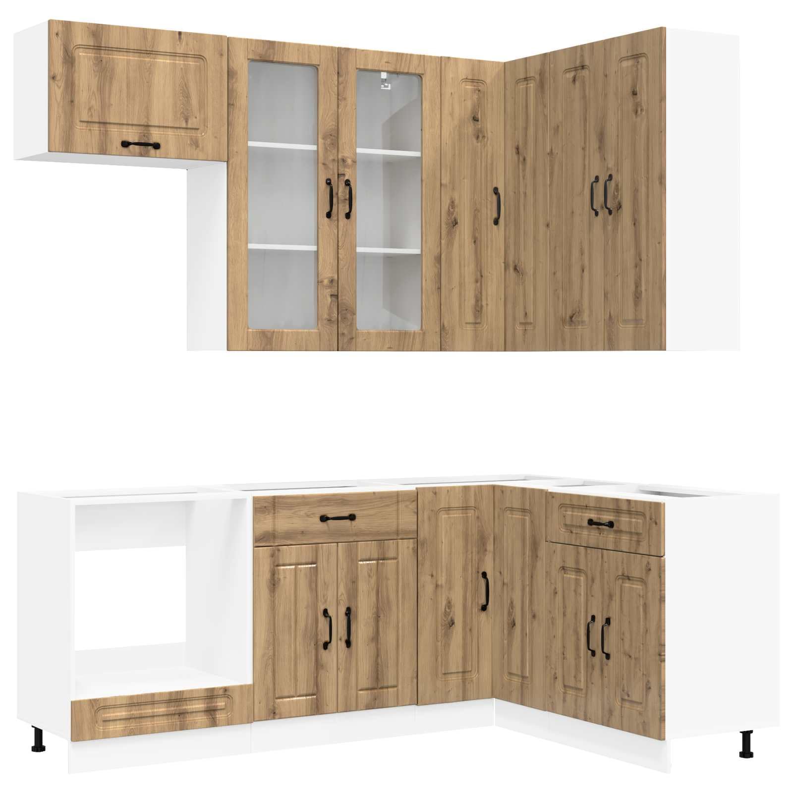 8-teilige Küchenzeile Kalmar, Moderne Einbauküche und Küchenschrank Set, Komplettküche aus robustem Holzwerkstoff für viel Stauraum, Artisan-Eiche Nachbildung