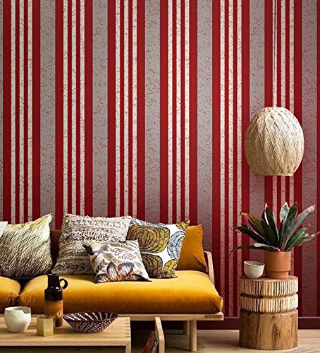 baporee Red Eco-Friendly Striped Wallpaper Living Room Dining Room Bedroom Wallpaper 10m*53cm