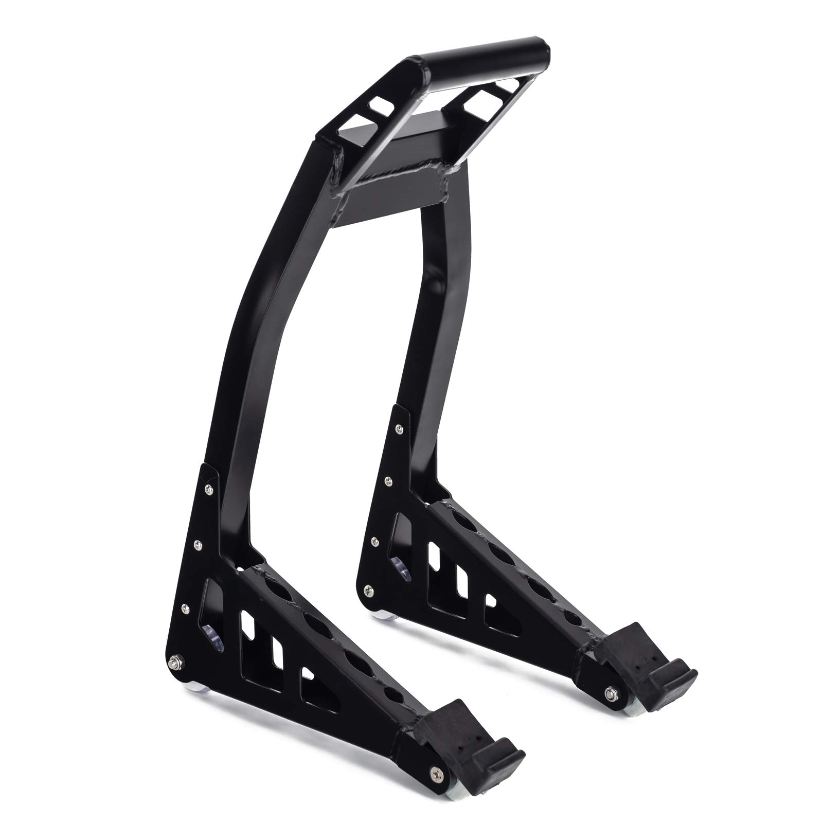 Caballete moto Ajuste ruedas de goma pasadores aluminio negro delantero