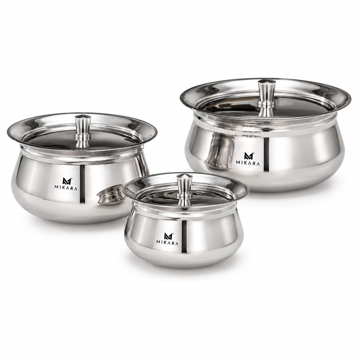 MIKARA Stainless Steel Serving Bowl Set with Lid, Set of 3 (330ml, 600ml & 925ml), Heavy Gauge Food Grade Steel, Mirror Finish, Serving Bowls for Curry, Rice, Dal & Snacks-image-22
