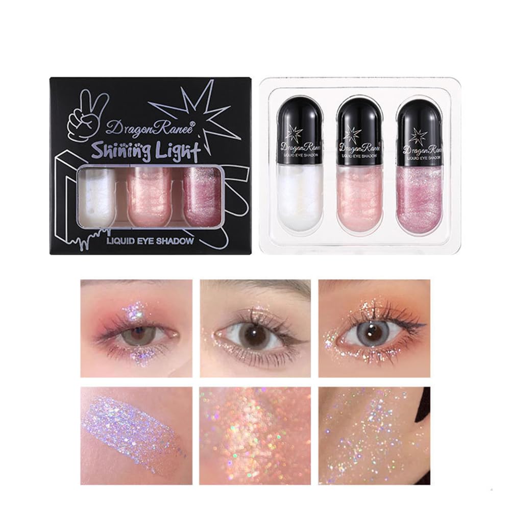 3 Liquid Eye Shadows, Starry Liquid Glitter Shadow, Glitter, Single Color, Stick Eye Shadow, Teardrop Bag, 6 Colors, Starry Sand, Liquid Eye Shadow, Long Lasting, Highly Colorful, Transparent,