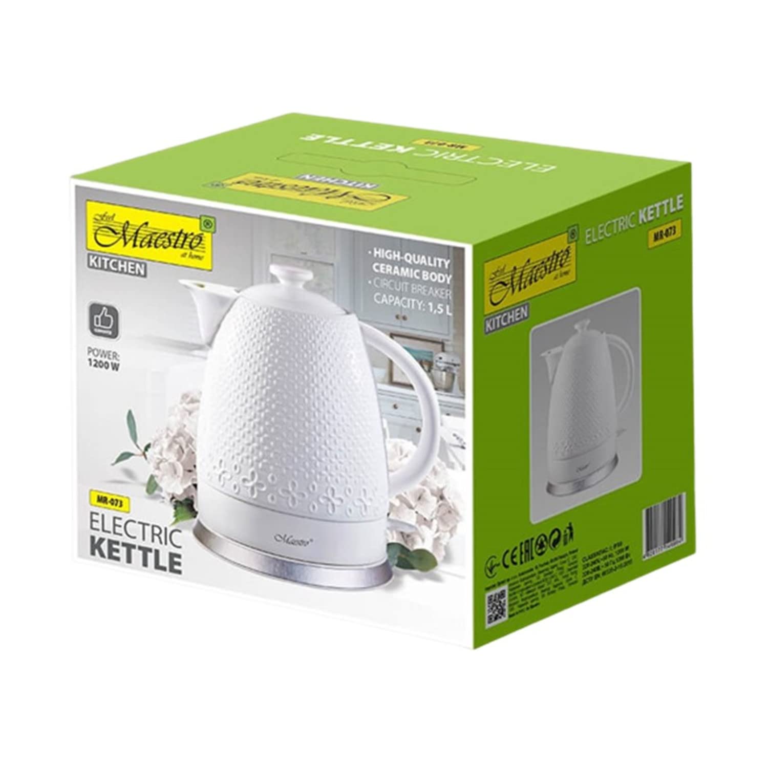 Maestro MR-073 Hervidor eléctrico de cerámica 1,5L 1200W Blanco