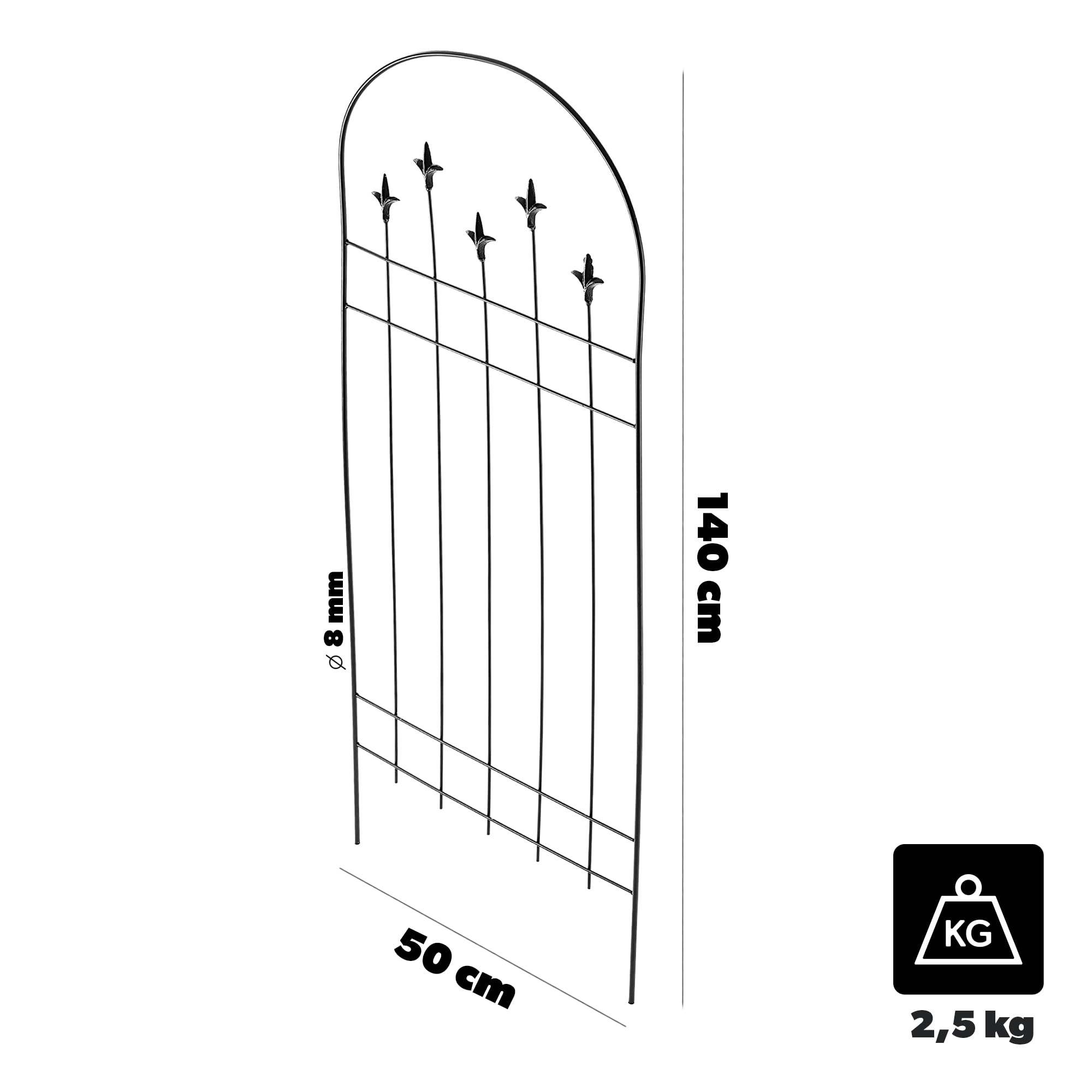 KADAX Metall Rankgitter 50 x 140 cm, Kletterhilfe für Pflanzen, Rankspalier aus pulverbeschichtetem Stahl, Pflanzenstütze für Kletterrosen & Clematis
