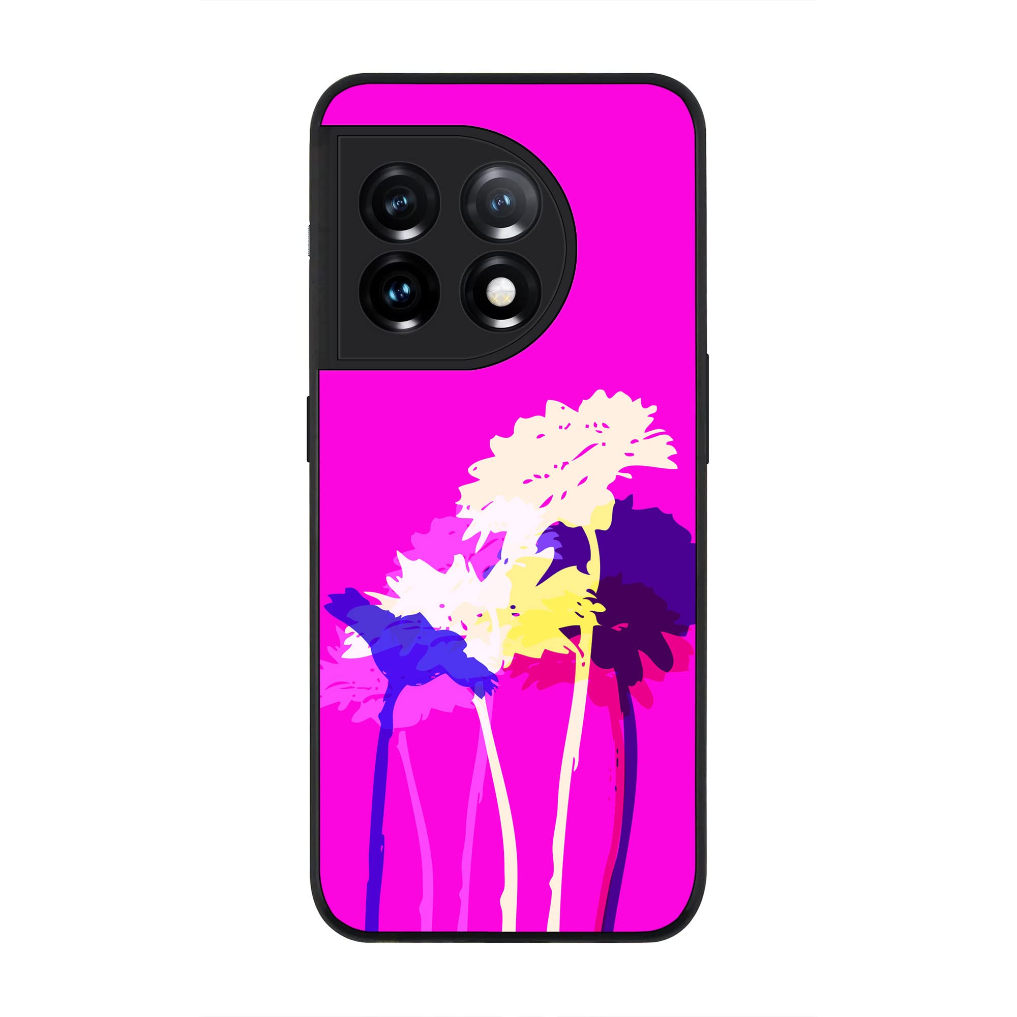 Stylizedd Rugged Black edge case for OnePlus 11 5G, Slim fit Soft Case Flexible Rubber Edges Anti Drop TPU Gel Thin Cover - Bleeding Flowers (Pink)