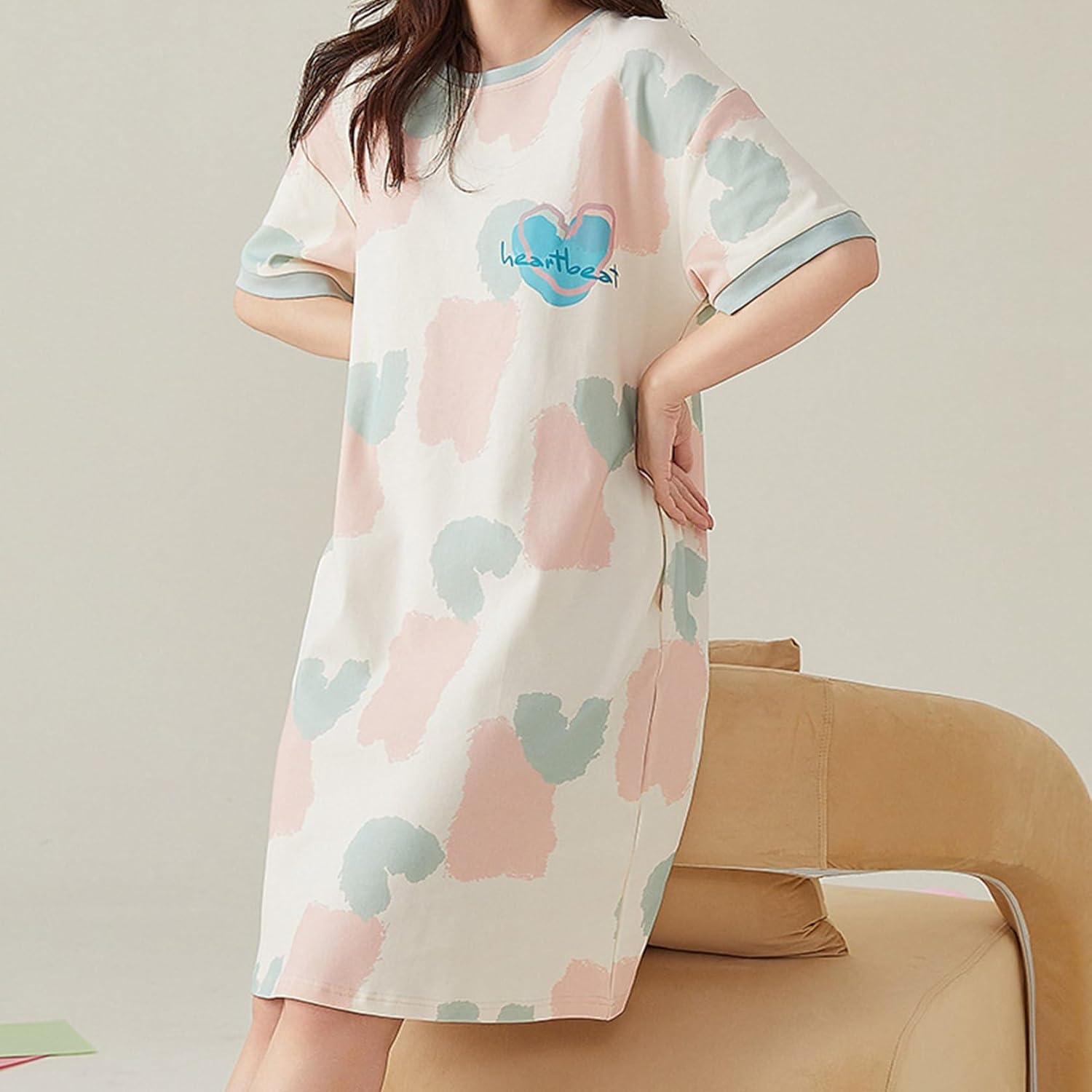 [GUREITOJP] ナイトウェア 綿100% 半袖 ルームワンピース ワンピースパジャマ 半袖 春 夏 秋 便利服 ホームウェア