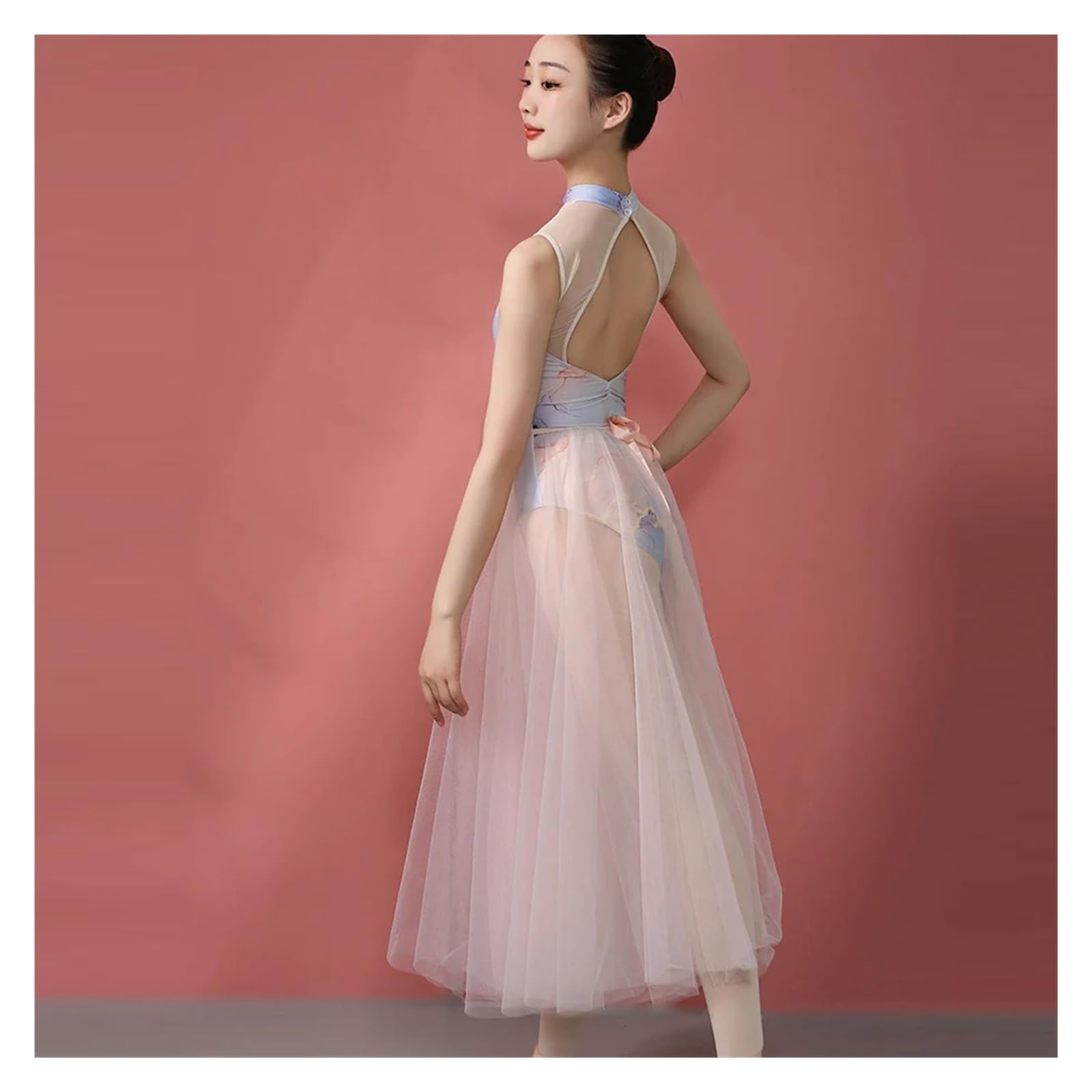Mallot De Ballet Mujer Faldas de tul doble capa for mujer, faldas tutú malla cintura alta elástica a la moda, largas midi, Jupe Femmle