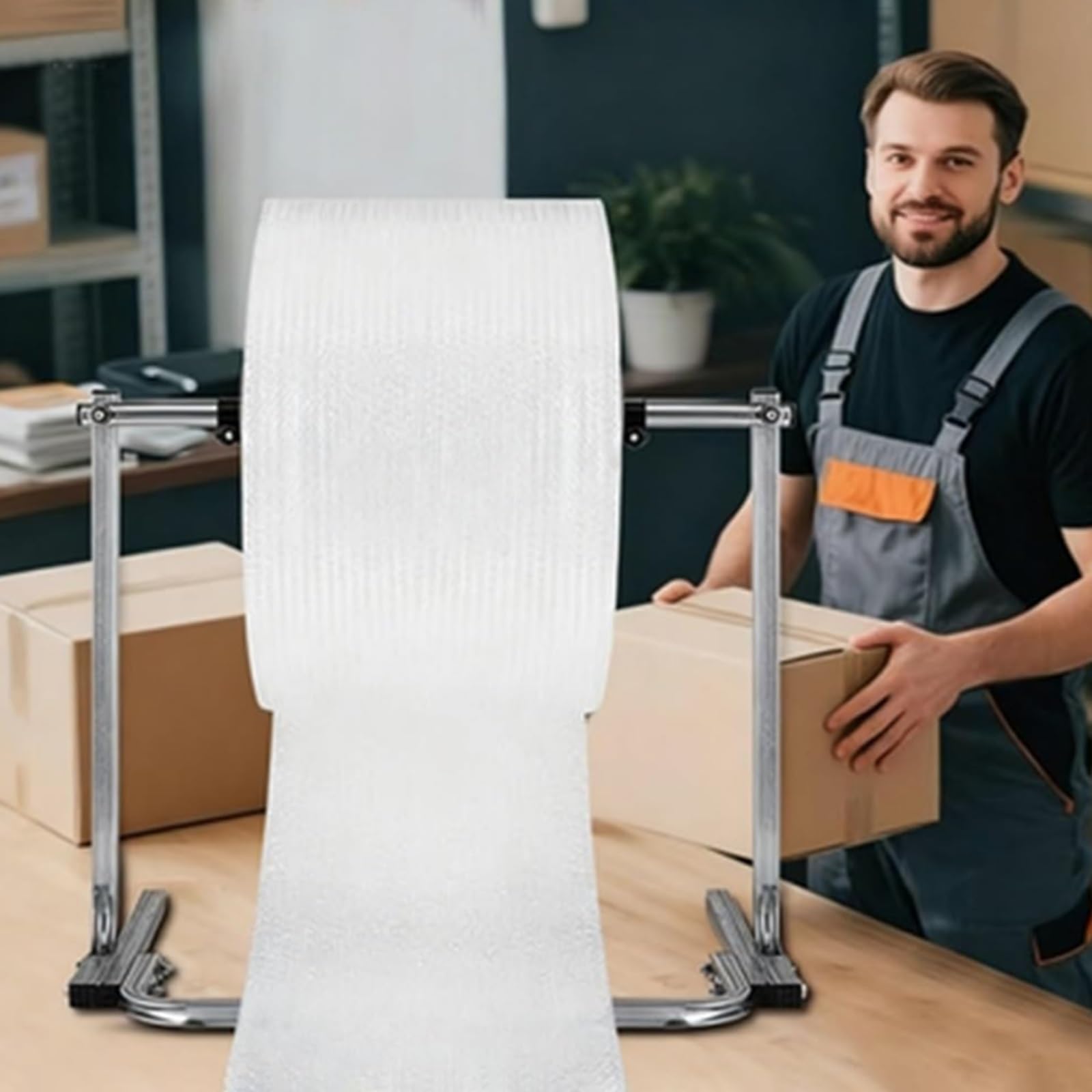 Luftpolsterfolienspender - Verstellbarer Ständer für Verpackung und Versand - Perlbaumwollhalter für einfaches Bewegen und Verpacken