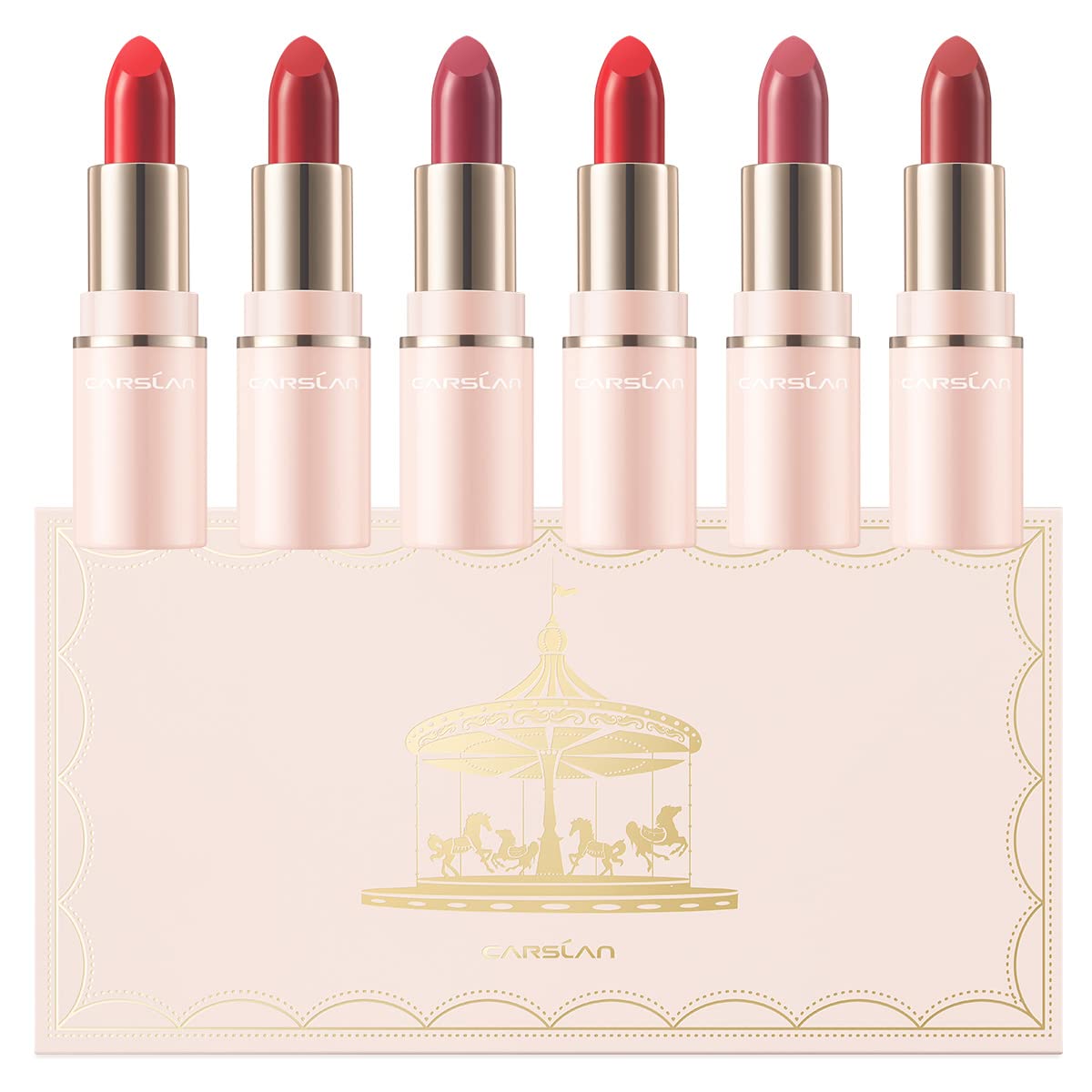 CARSLAN 6 Pcs Creamy Lipstick Set, Highly Pigmented and Creamy Finish Lip Makeup, Moisturizing Semi-Matte Lipstick, Lip Makeup Kit Gift Sets for Women Girls
